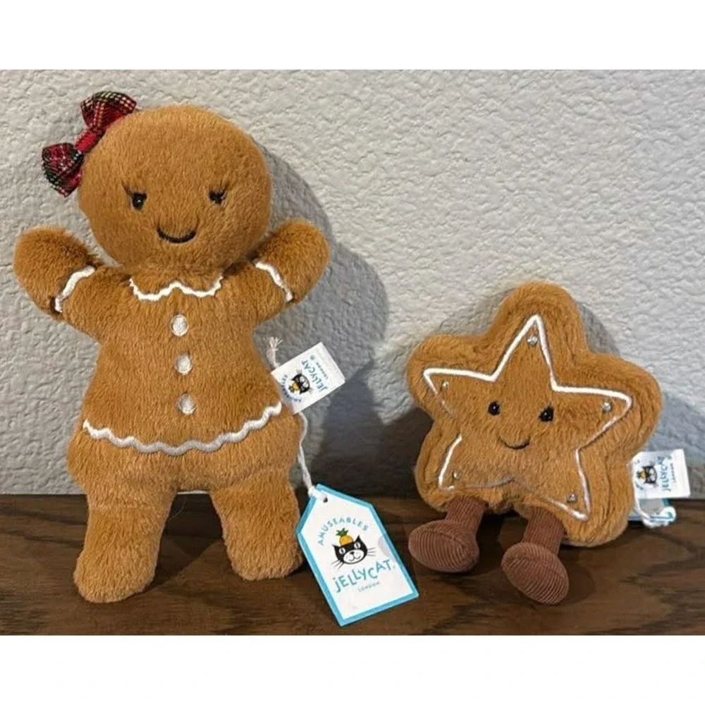 Jellycat Jolly Gingerbread Ruby + Star Plush Cookies AUTHENTIC Set of 2 NWT
